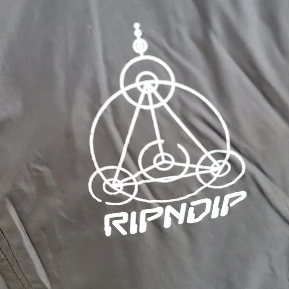 RIPNDIP‎ Black Silver Nylon Hood Mens Sz L Half Zip Pullover Windbreaker Jacket - Picture 3 of 11